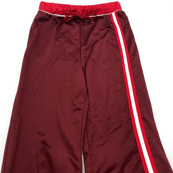 Coca-Cola Youth Polyester Burgundy Stripes Text Bottom Athletic Jogging Pants - Picture 2 of 6